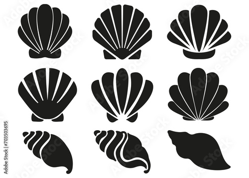 Seashell set silhouette illustration isolated on white background
