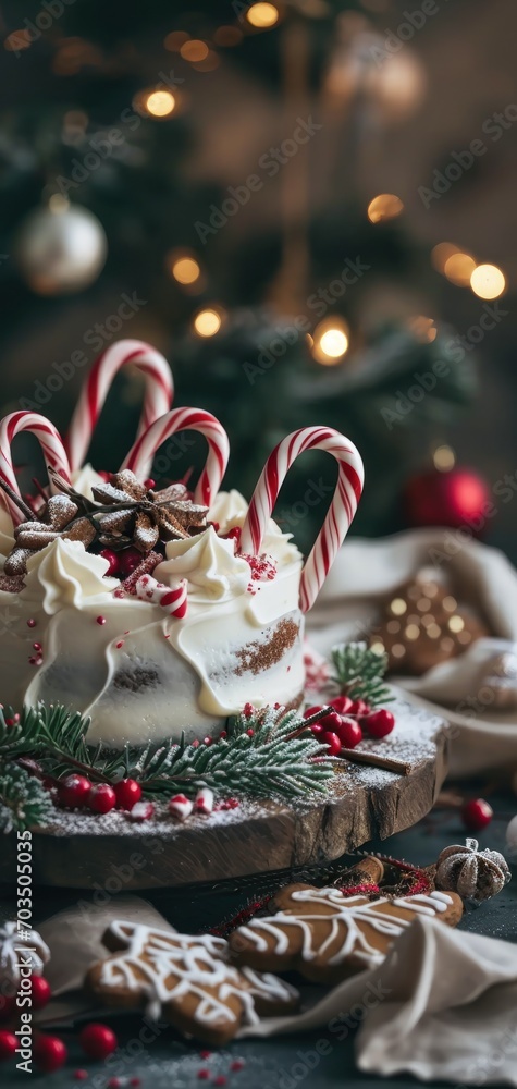 Christmas laired cake with candy cane Christmas laired cake with candy cane