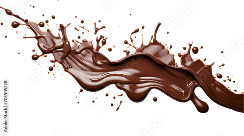 Spilled chocolate splash isolated on transparent white background