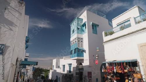 Walking on The Street of Sidi Bou Said, Tunisia - an Incredibly Charming Blue City Town photo