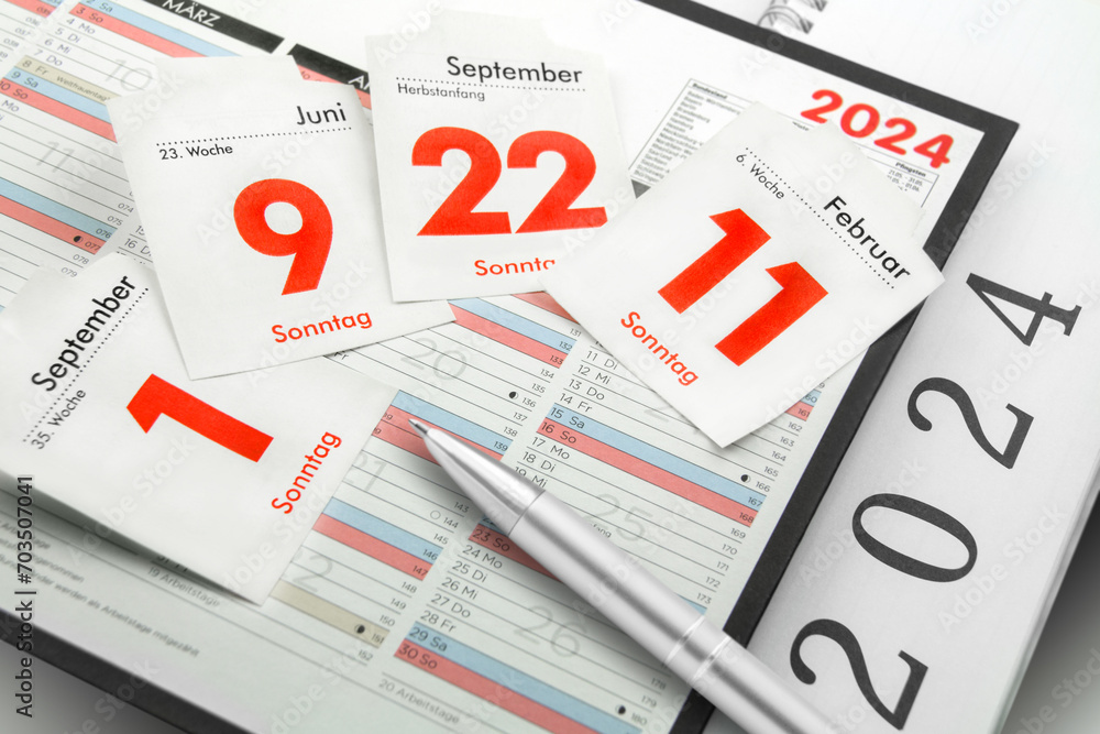 Fototapeta premium Deutscher Kalender und Wahltermine im Wahljahr 2024 11. Februar 9. Juni 1. und 22. September