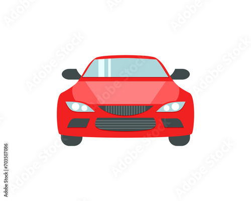 Red car simple flat icon. Front view. Vector illustration.