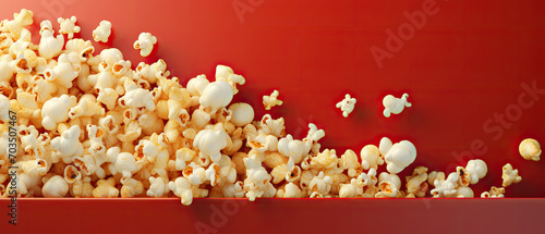 Overflowing Abundance of Salted Popcorn on a Vibrant Red Background Perfect for Movie Time