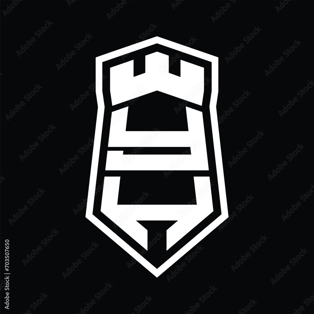 YH Letter Logo monogram hexagon shield shape up and down with crown castle isolated style design YH Letter Logo monogram hexagon shield shape up and down with crown castle isolated style design