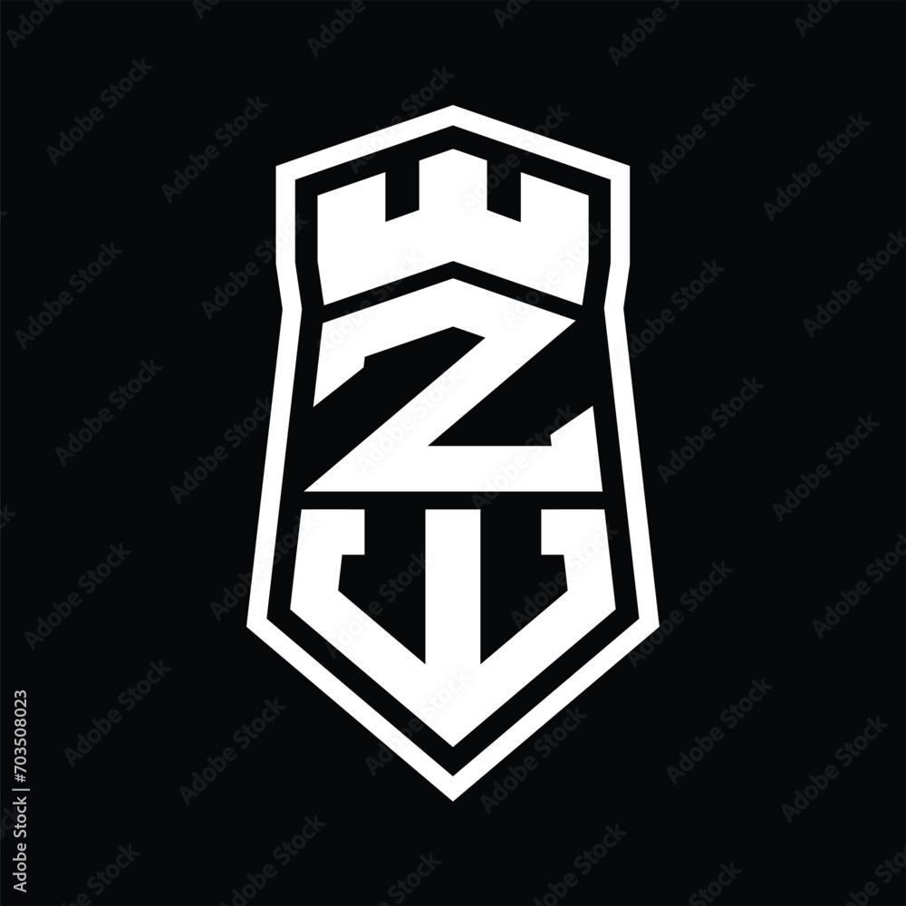 ZW Letter Logo monogram hexagon shield shape up and down with crown castle isolated style design ZW Letter Logo monogram hexagon shield shape up and down with crown castle isolated style design