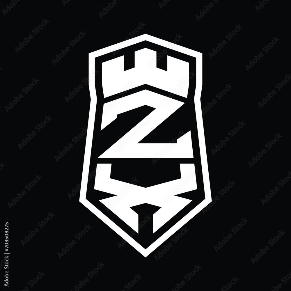 ZX Letter Logo monogram hexagon shield shape up and down with crown castle isolated style design