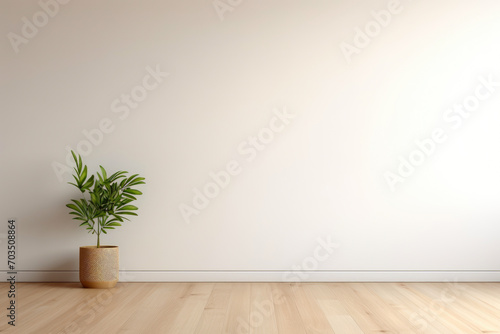 Minimalist Serenity  White Wall  Wooden Floor