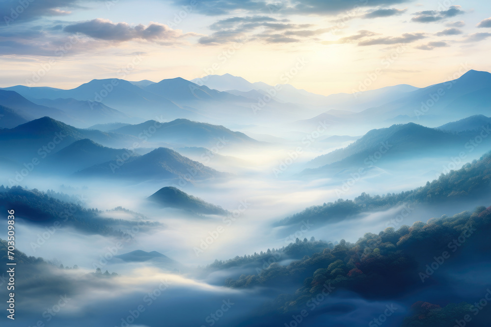 Dawn's Whisper: Hills Wrapped in Ethereal Fog