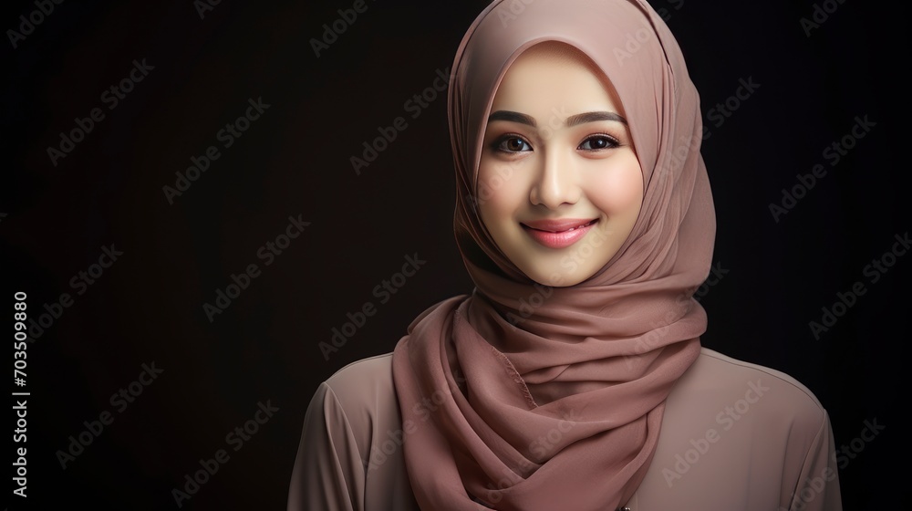 Beautiful chinese muslim lady, copy space with generative ai Beautiful chinese muslim lady, copy space with generative ai