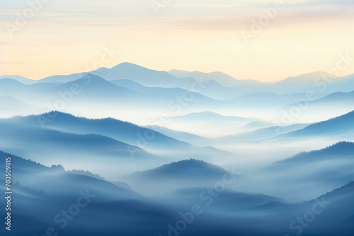 Enigmatic Dawn: Fog-Clad Hills in Watercolor
