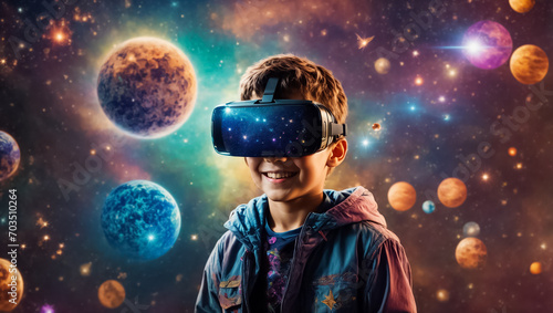 Little boy in virtual reality glasses
