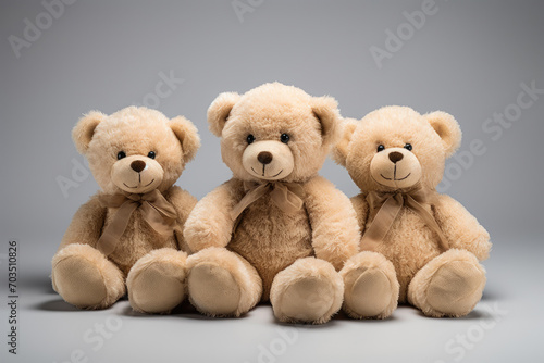 Whimsical White Delight: Three Minimalist Teddy Bears © AIproduction
