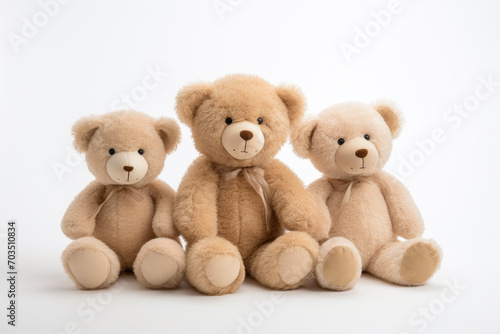 3 Teddy Bears on Pure White