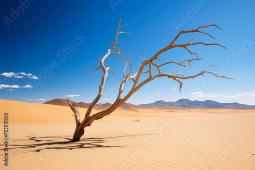 Solitude in the Desert: Barren Tree and Mountains
