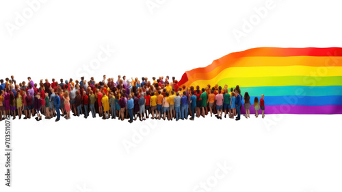 LGBTQ banner. Rainbow colors flag and human figures together united isolated on white transparent, PNG  photo
