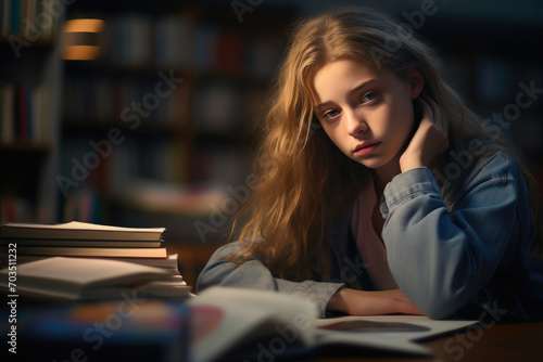 Overwhelmed Young Student at Study Desk © AIproduction