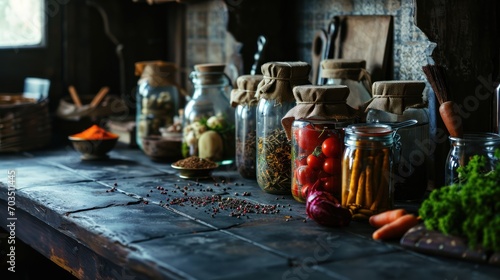 Jar with different pickled vegetables