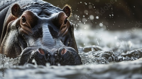 A Hippopotamus in a Body of Water