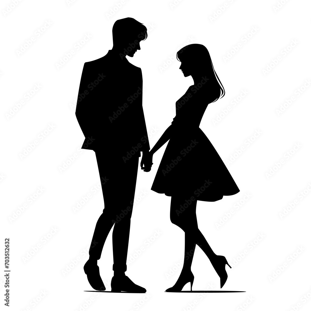 silhouette of a couple, holding hands, vector art