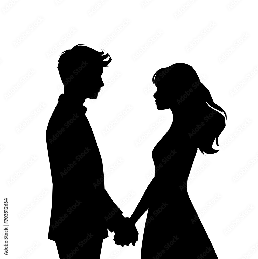 silhouette of a couple holding hands, vector art