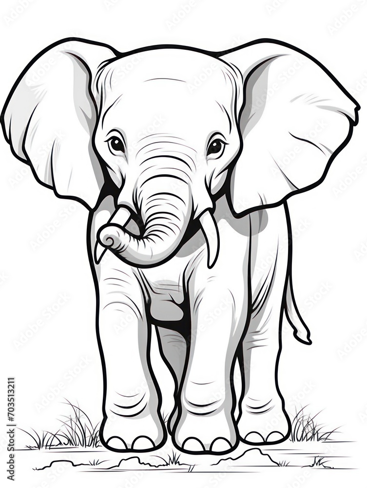 Fototapeta premium Coloring pages for kids, elephant, cartoon style