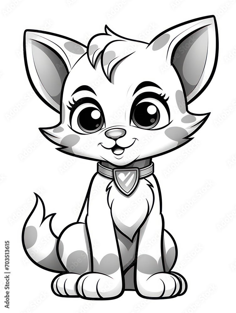 Coloring pages for kids, little kitten, cartoon style