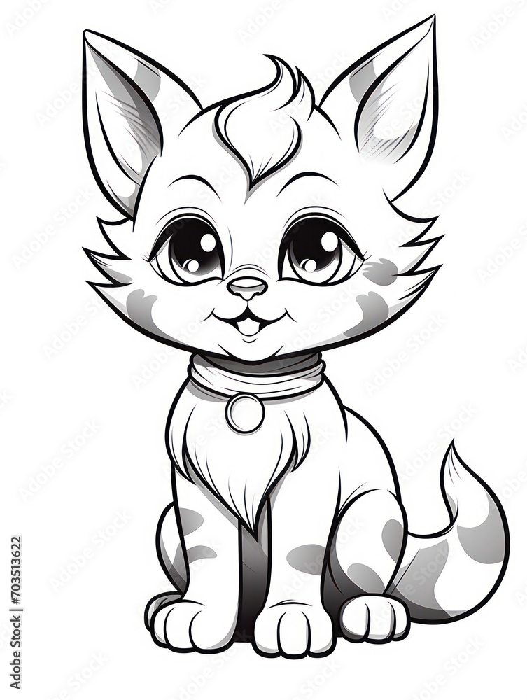 Fototapeta premium Coloring pages for kids, little kitten, cartoon style