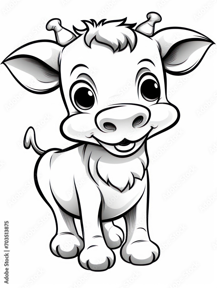 Fototapeta premium Coloring pages for kids, little cow, cartoon style