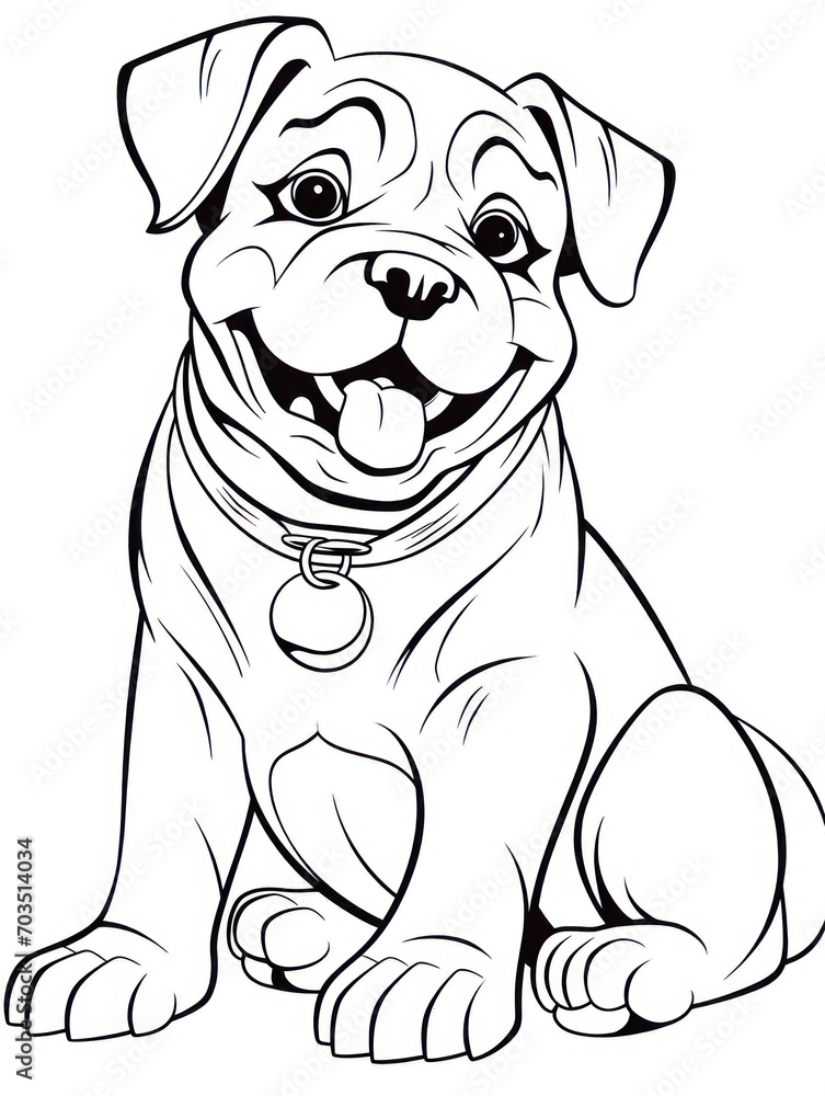 Coloring pages for kids, happy baby dog, cartoon style