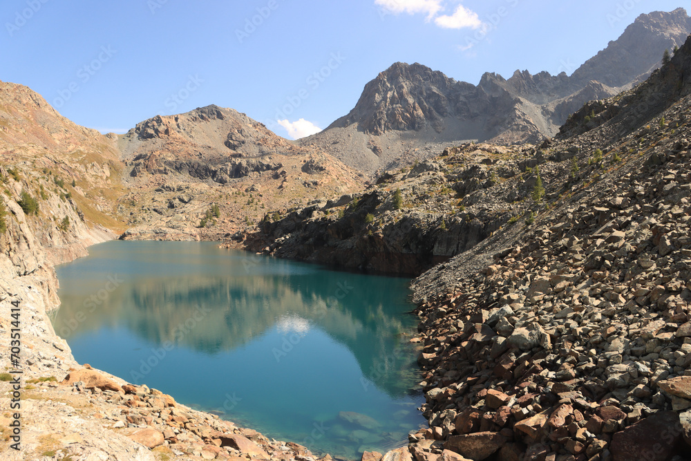 Wanderziel über dem Valmelanco; Lago Pirola (2283 m) mit Punta Rosalba (2803 m)
