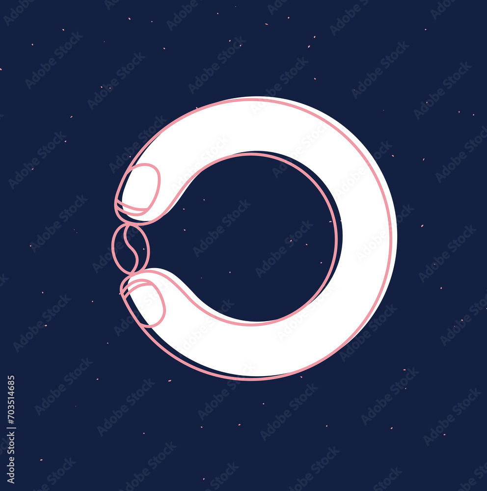 Coffee beans holding by fingers drawing in cartoon flat line style on blue background