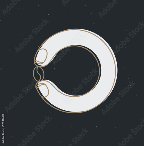Obraz na płótnie Coffee beans holding by fingers drawing in cartoon flat line style on black background w salonie