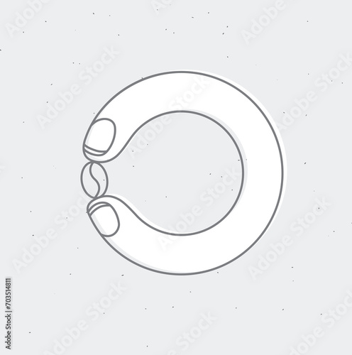 Obraz na płótnie Coffee beans holding by fingers drawing in cartoon flat line style on grey background w salonie