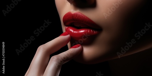 beauty woman with red lips and Red nail polish, Red lipstick, model, glossy lips