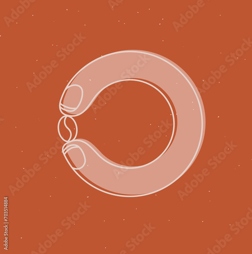 Coffee beans holding by fingers drawing in cartoon flat line style on mustard background