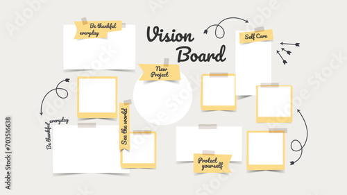 Vector photo collage template moodboard pictures grids vector illustration, vision board	