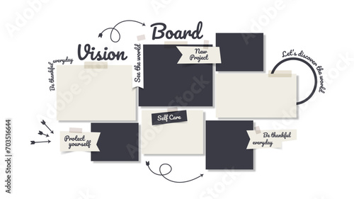 Vector photo collage template moodboard pictures grids vector illustration, vision board	
