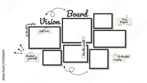 Vector photo collage template moodboard pictures grids vector illustration, vision board	