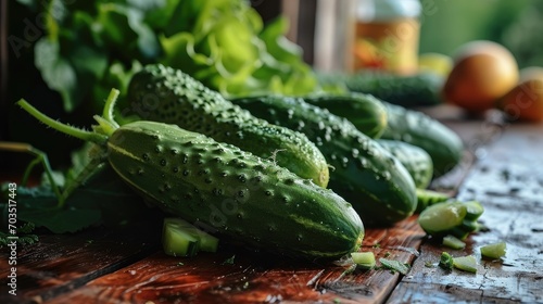 A cucumber on table. Generative AI.