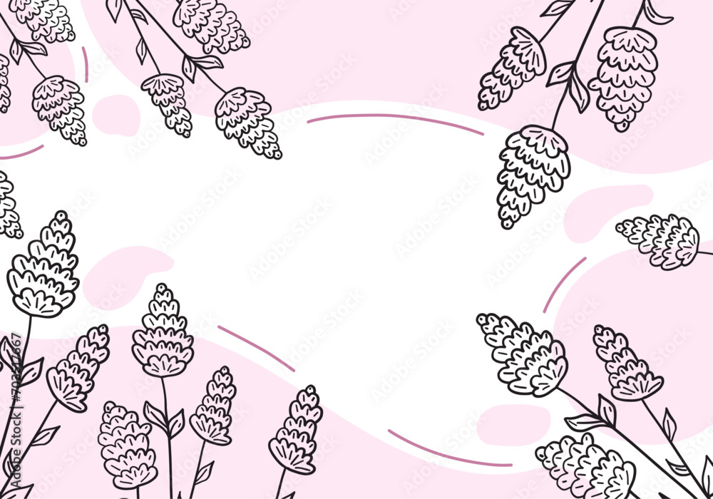 Vector pink doodle plant background. For marketing material, social networks, visual content.