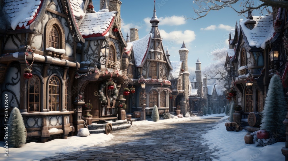 Fototapeta premium Fanciful fantasy Christmas village scene