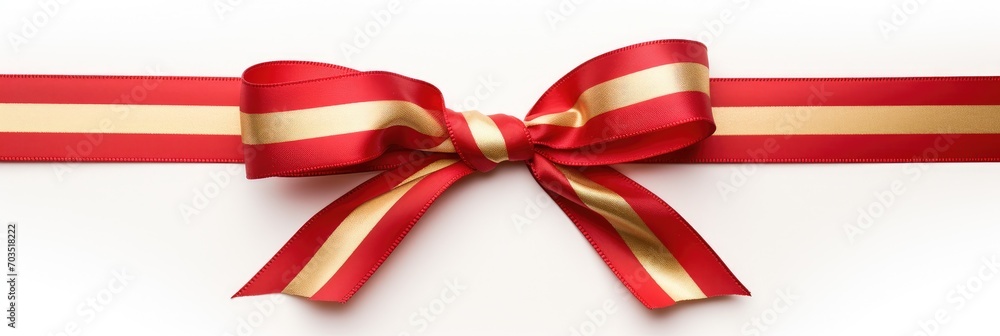 Red and gold striped ribbon tied in a bow . Generative AI Red and gold striped ribbon tied in a bow . Generative AI