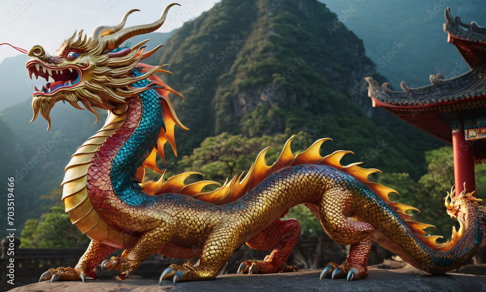 Fototapeta premium colorful Asian Dragon, Chinese New Year Concept Generative AI