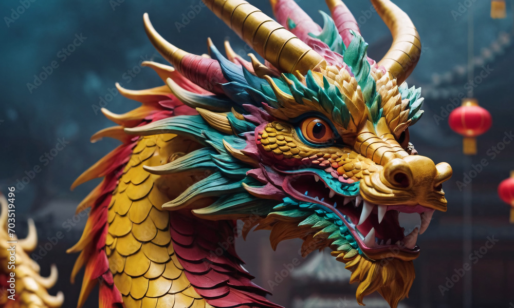 Fototapeta premium colorful Asian Dragon, Chinese New Year Concept Generative AI