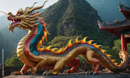 colorful Asian Dragon, Chinese New Year Concept Generative AI