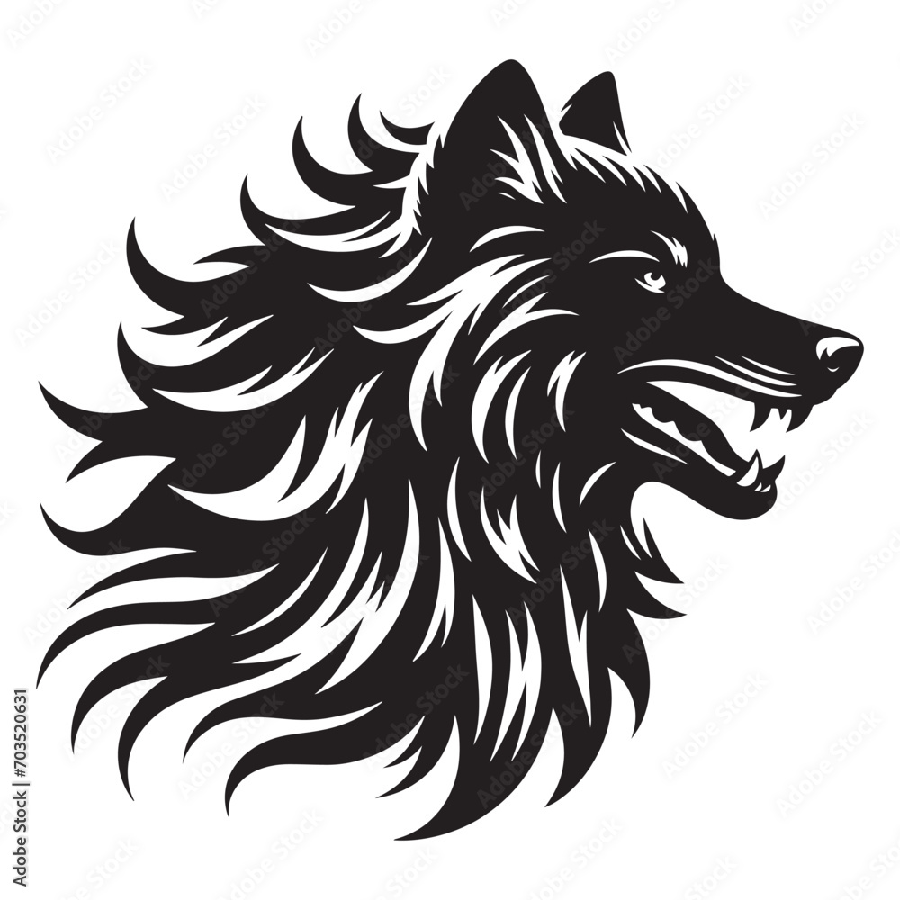 Dark beauty revealed: Detailed vector of a captivating black wolf silhouette - wolf silhouette
