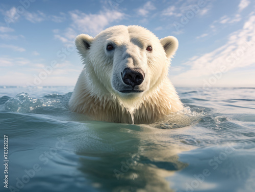  In this powerful portrait, a majestic polar bear stands alone on a single ice floe, serving as a poignant visual representation of the global warming crisis.