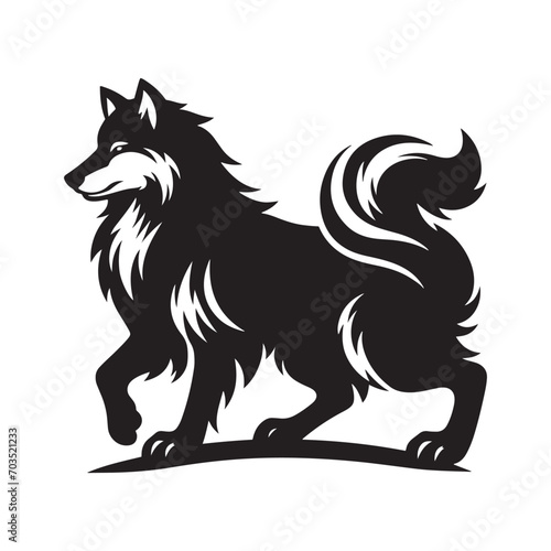 Graceful and powerful: Intricate vector art featuring the detailed silhouette of a majestic black wolf - vector stock wolf silhouette 