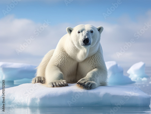  In this powerful portrait, a majestic polar bear stands alone on a single ice floe, serving as a poignant visual representation of the global warming crisis.