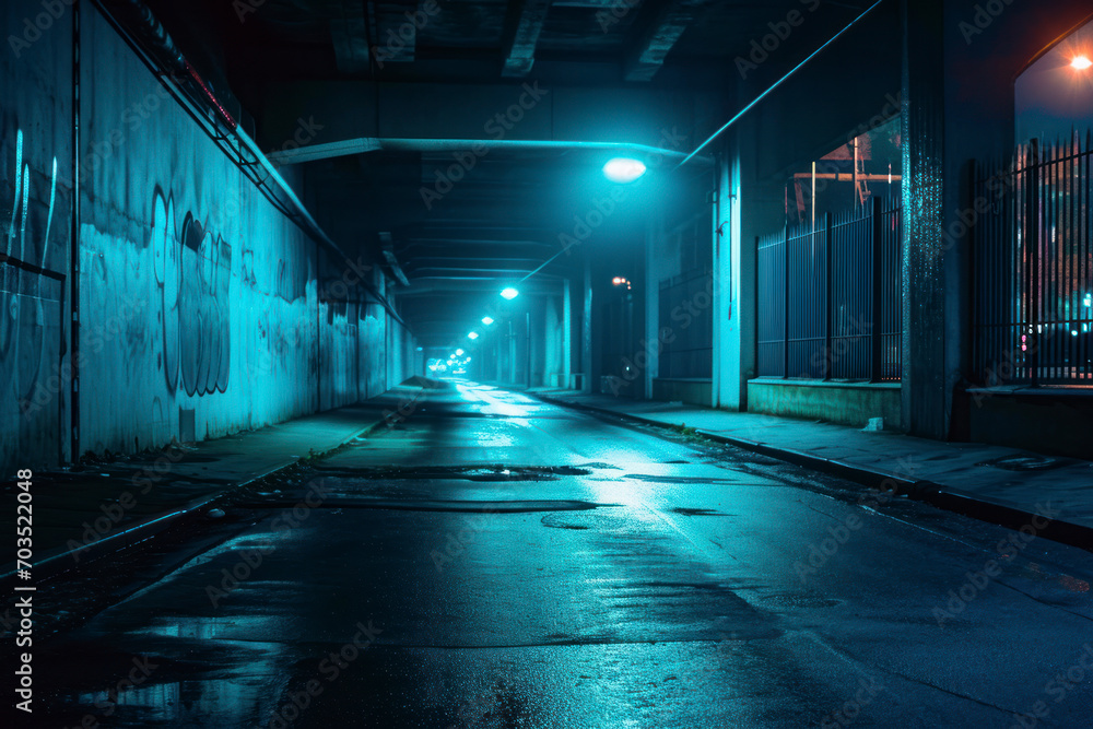 A dark empty street, dark blue background, an empty dark scene, neon light, spotlights. A dark empty street, dark blue background, an empty dark scene, neon light, spotlights.